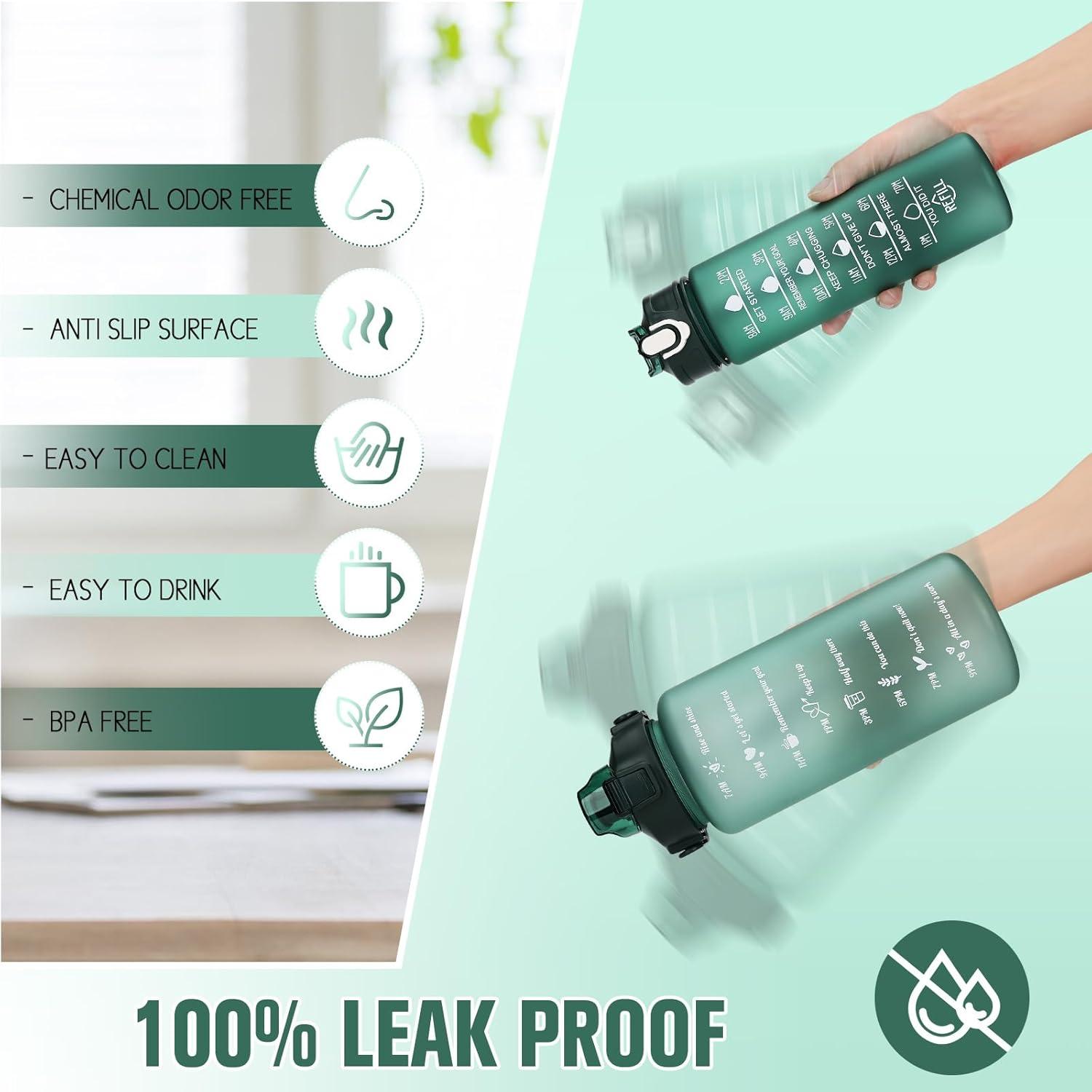CodiCile Trinkflasche 2er Pack 2L+750ml Zeitmarkierung Strohhalm BPA-frei