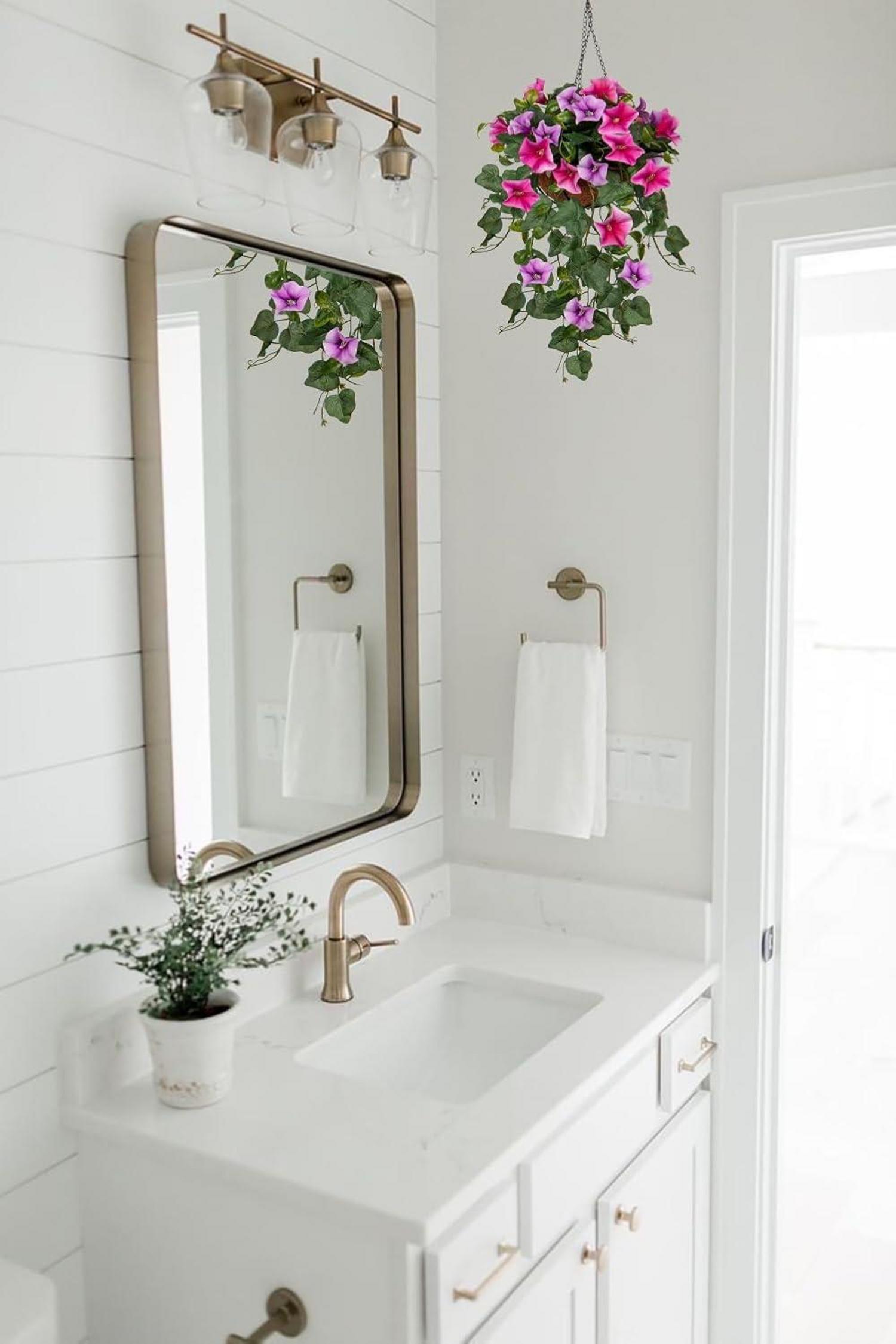 Kunstblumen Morning Glory mit Hängeampel 70 cm Deko Pflanze Lila