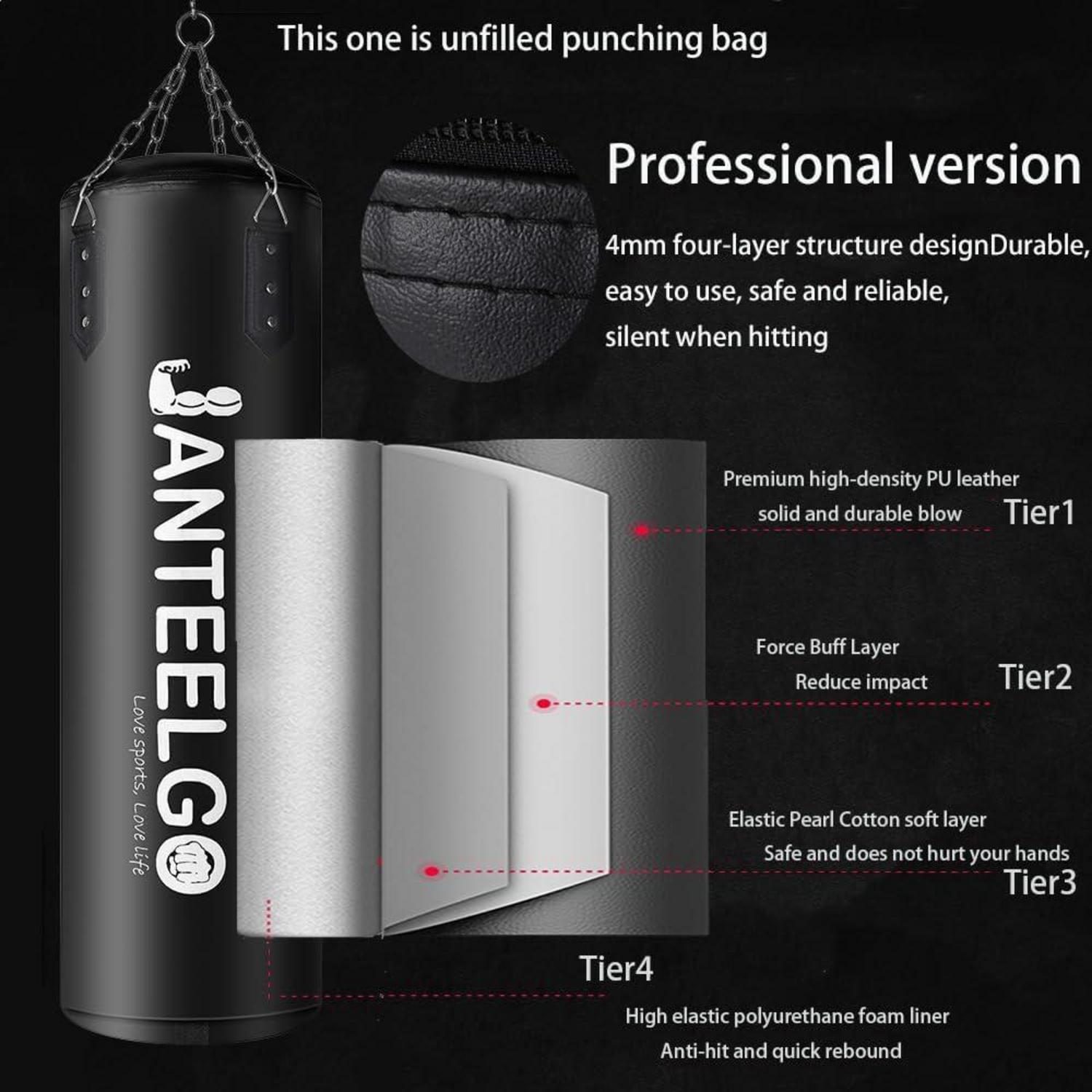 Hängender Ungefüllter Boxsack 100cm Schwarz PU-Leder MMA Kickboxing