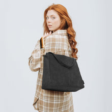 Schwarze Cord Handtasche Damen Umhängetasche mit