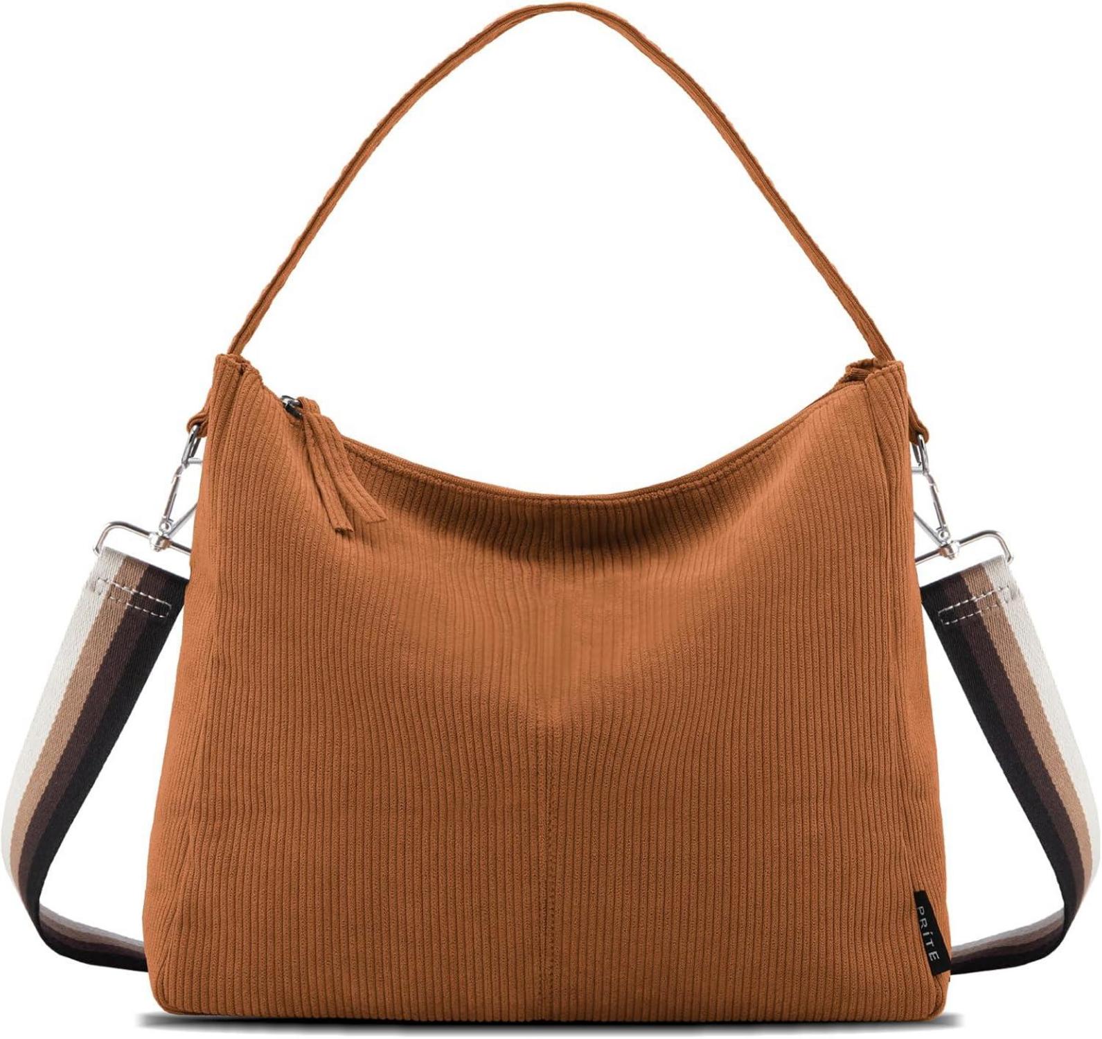 Große Braun Cord Tote Bag mit Reißverschluss und Riemen
