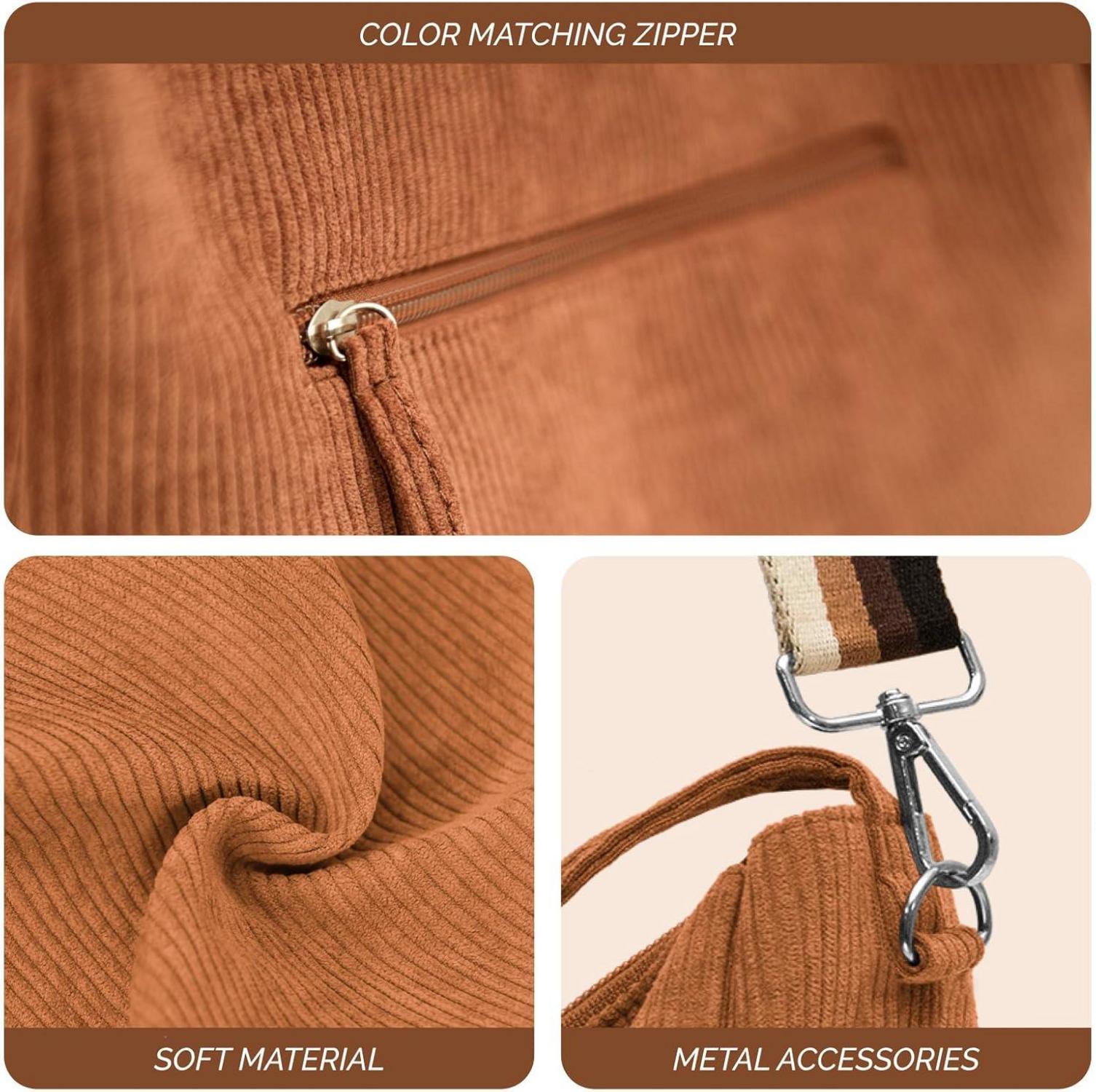 Braune Handtasche Cord Umhängetasche Damen Tote Bag Reißverschluss