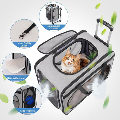 Transportbox Katze/Hund 20kg – 2-in-1 Reisebox mit Rollen