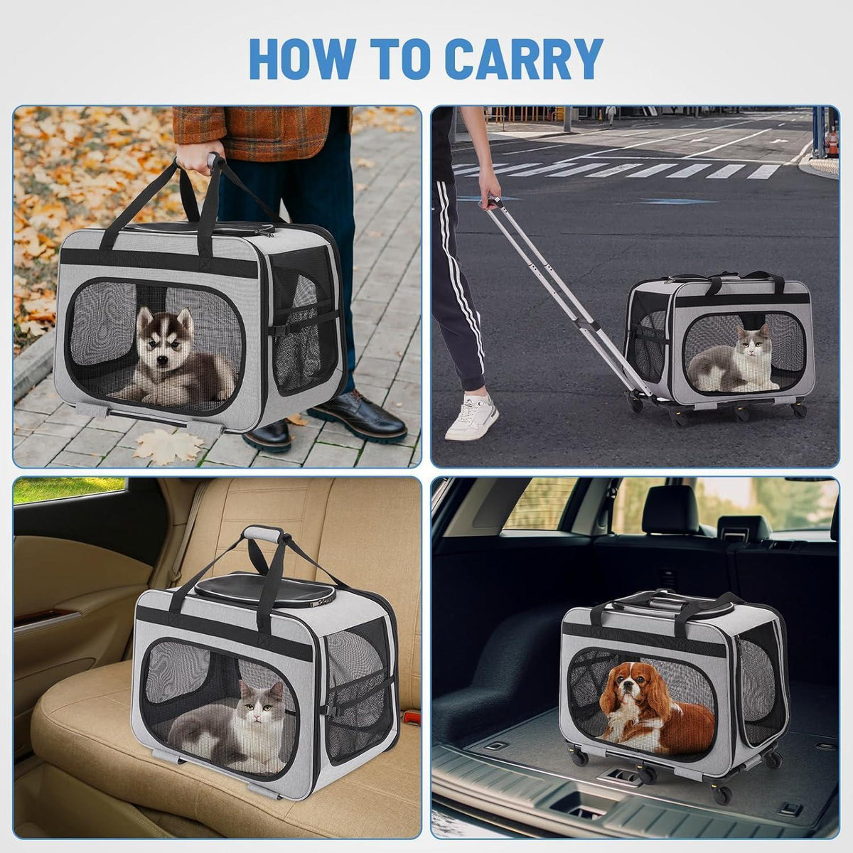 Transportbox Katze/Hund 20kg – 2-in-1 Reisebox mit Rollen