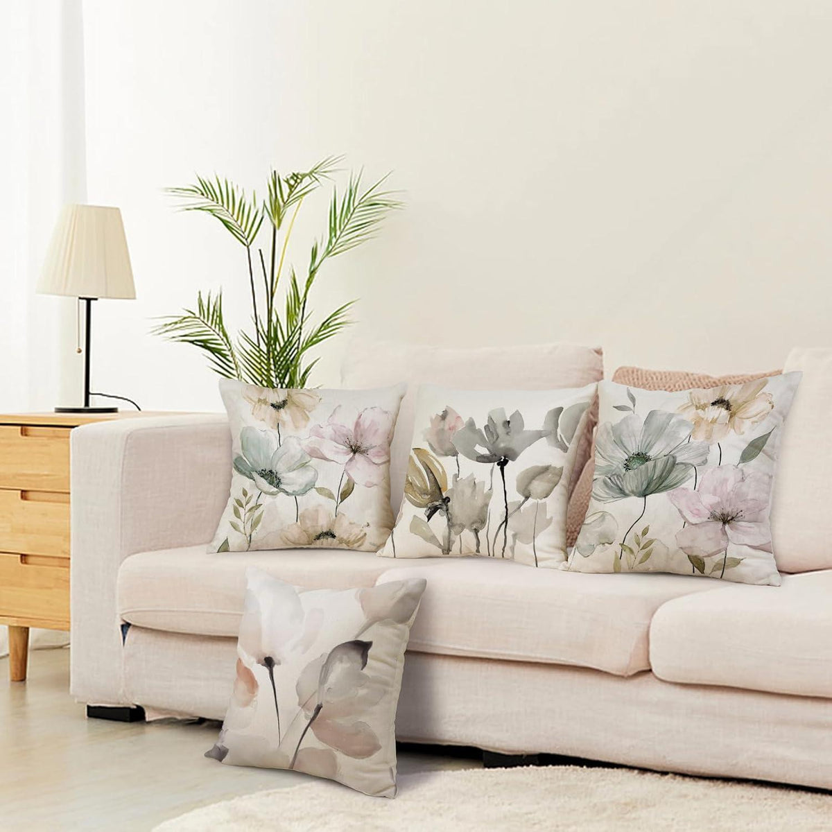 Blumen Kissenbezug 50x50 - 4er Set Leinen Outdoor Deko