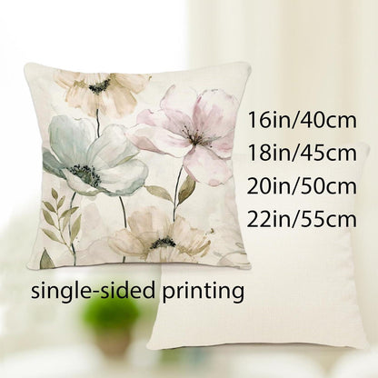 Blumen Kissenbezug 50x50 - 4er Set Leinen Outdoor Deko