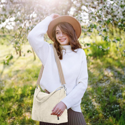 Prite Tote Bag Damen Cord Umhängetasche Reißverschluss Beige