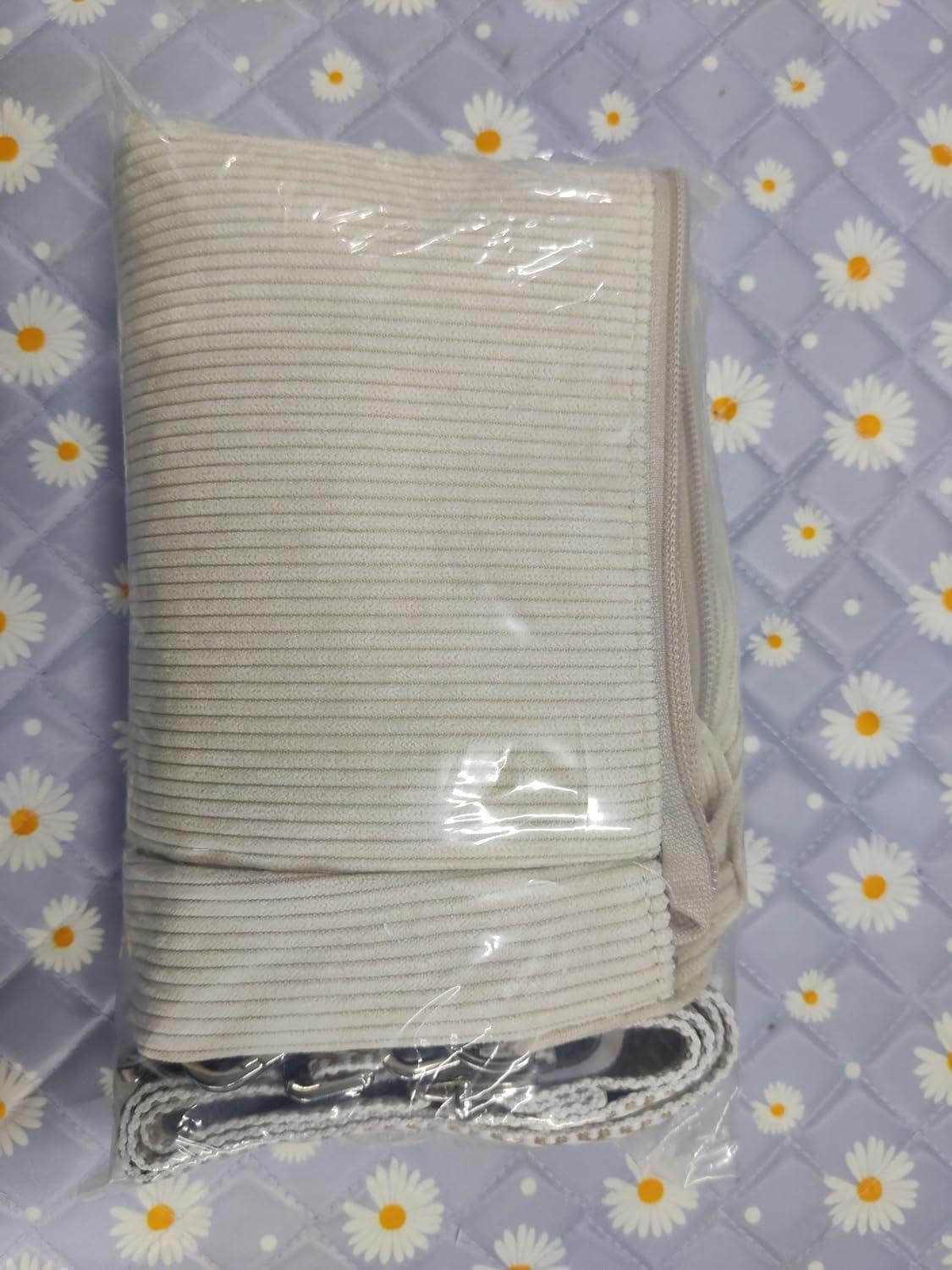 Tote Bag Handtasche Damen Cord Umhängetasche Reißverschluss Beige
