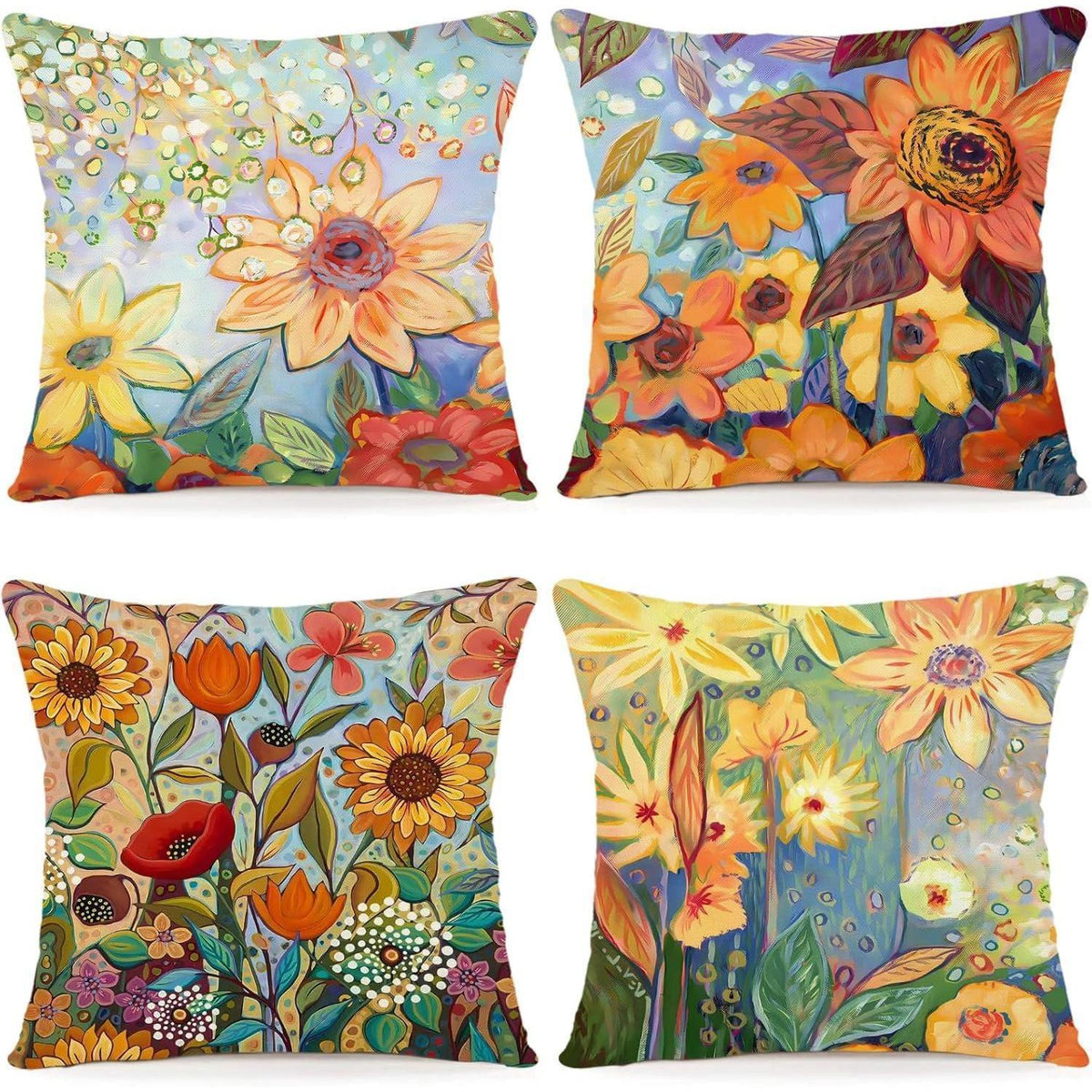 Blumen Kissenbezug 50x50 cm - 4er Set Leinen Outdoor
