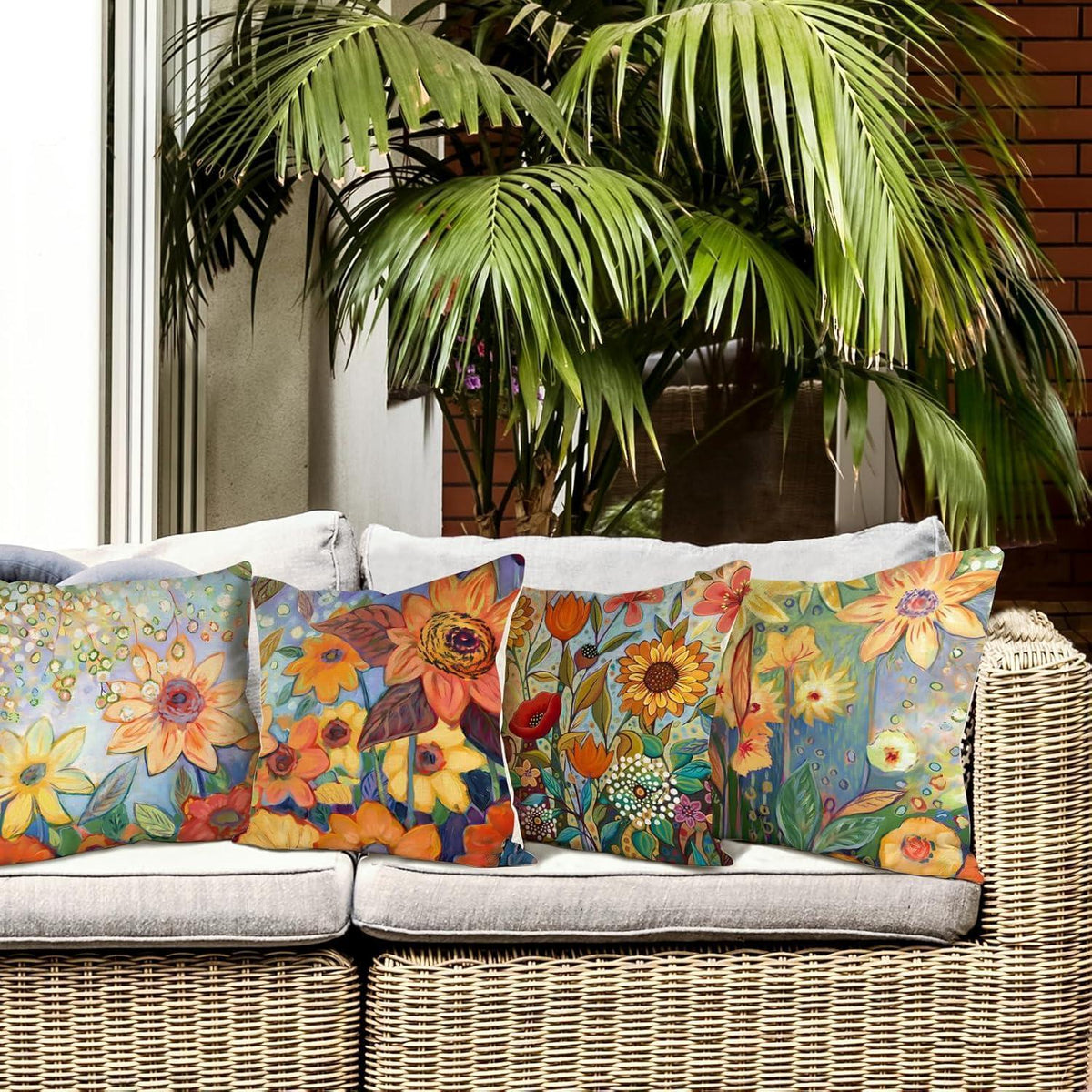 Blumen Kissenbezug 50x50 cm - 4er Set Leinen Outdoor