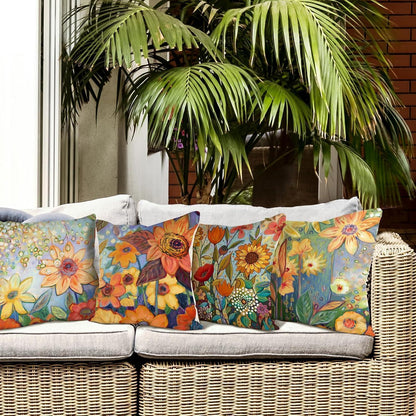 Blumen Kissenbezug 50x50 cm - 4er Set Leinen Outdoor