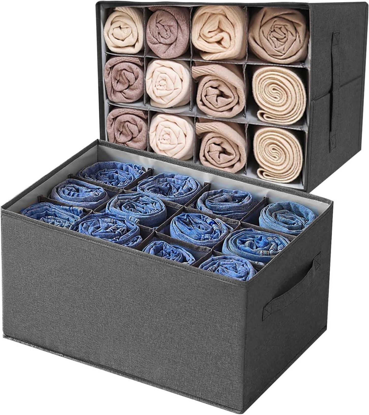 Kleiderschrank Organizer 12 Zellen Schubladen Ordnungssystem Grau 2er