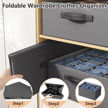 Kleiderschrank Organizer mit 12 Fächern und Griff, Vliesstoff, grau