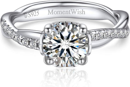 Verlobungsring Damen Moissanit Ring Silber 925, 1 Karat Feuer-cut D