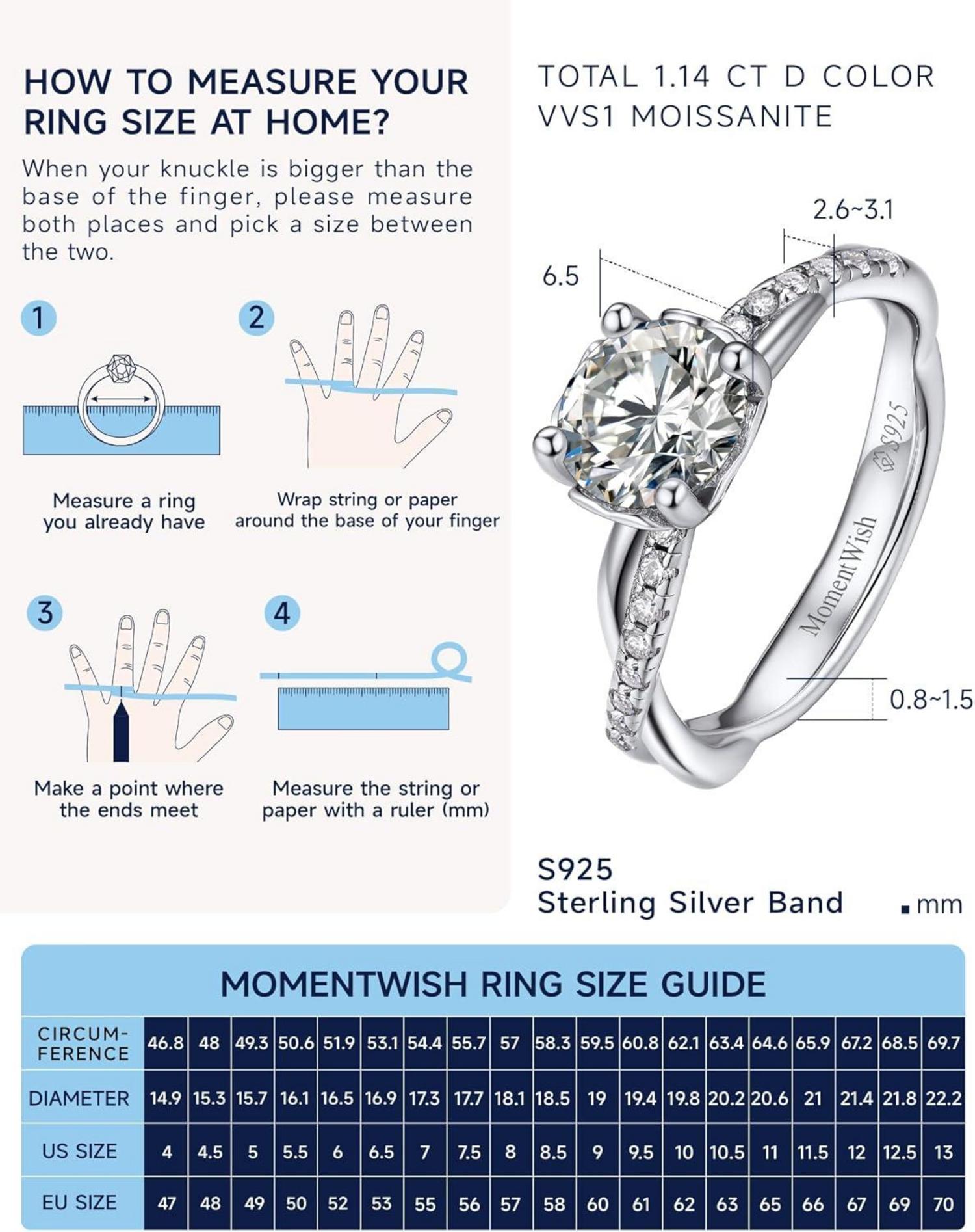 Verlobungsring Damen 1 Karat Moissanit Silber 925 Geschenk Geburtstag