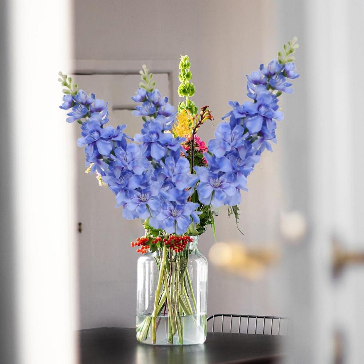 6er-Set Blaue Künstliche Rittersporn Delphinium Kunstblumen für Deko