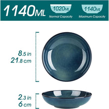 6er Set Blau Steingut Suppen & Nudelschalen 1140 Ml