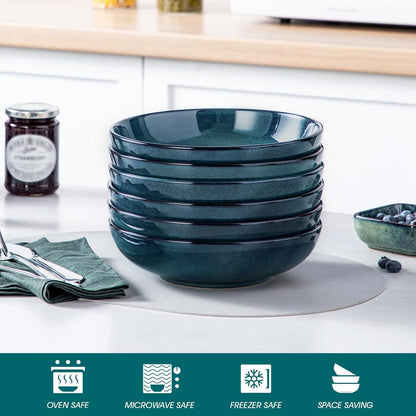 6er Set Blau Steingut Suppen & Nudelschalen 1140 Ml