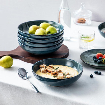 6er Set Blau Steingut Suppen & Nudelschalen 1140 Ml