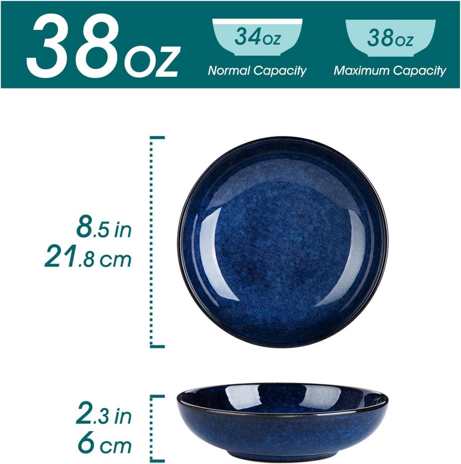 6er Set Blau Steingut Suppen & Nudelschalen 1140 Ml