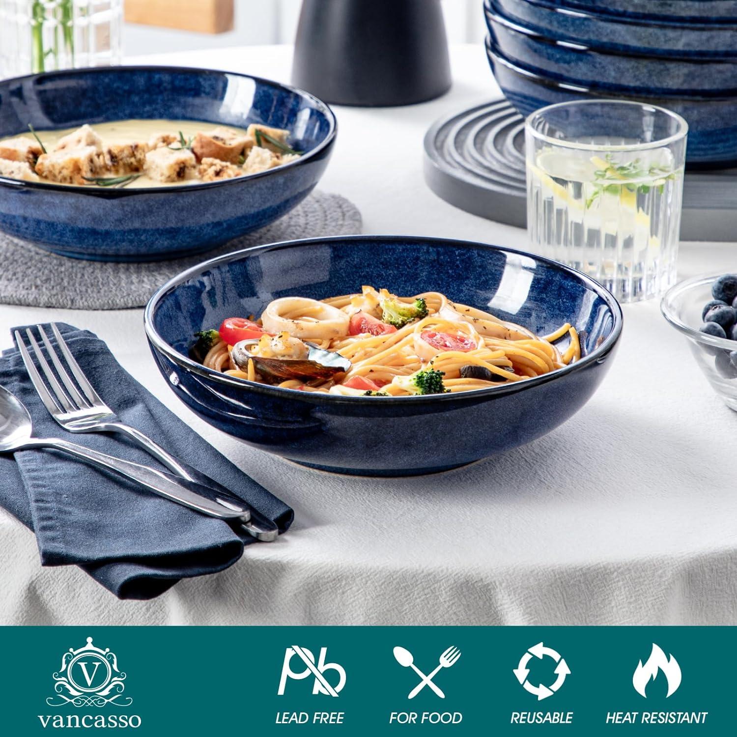 Suppen- und Nudelschalen Set 6er Blau 1140 Ml Steinzeug