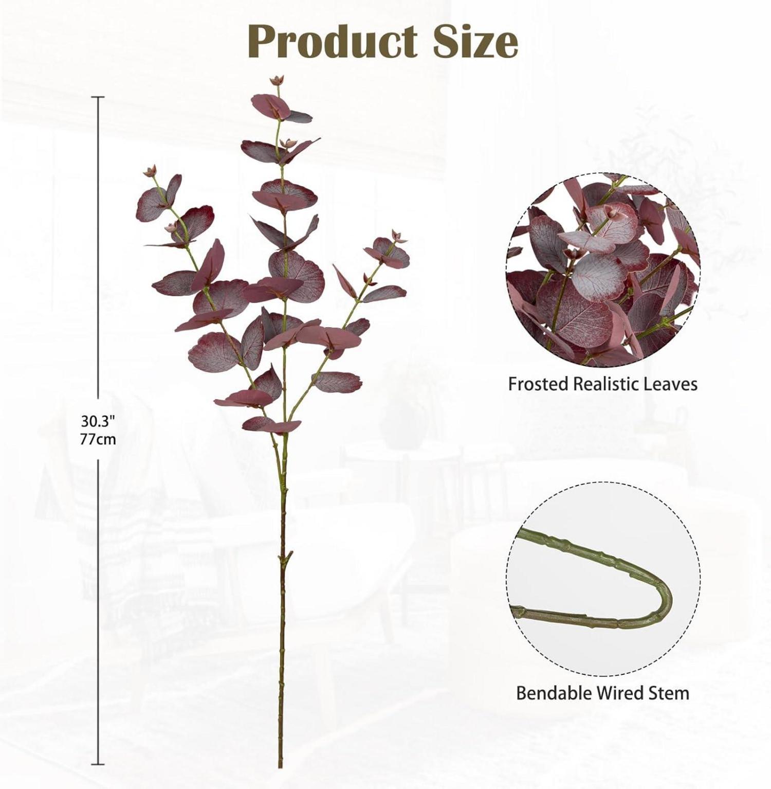 5er Set Kunstzweige Eukalyptus Rote Blätter 73 cm