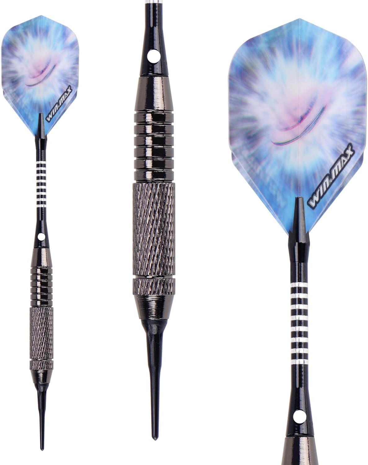 WIN.MAX Dartpfeile Kunststoffspitze 12 Stück Soft Darts Set 18 Gramm Professionelle Softdarts Regenbogen/Schwarz/Splitter