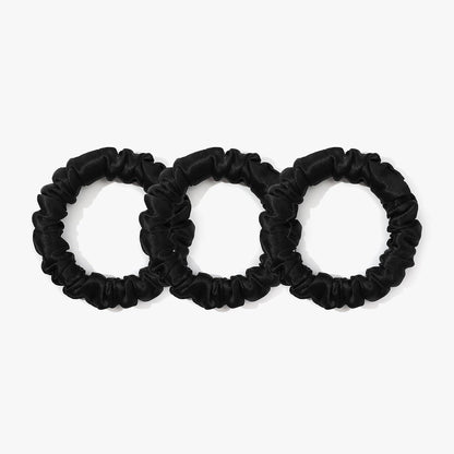 Seidiges Haargummi Set aus 100% Maulbeerseide - 3er Pack Schwarz