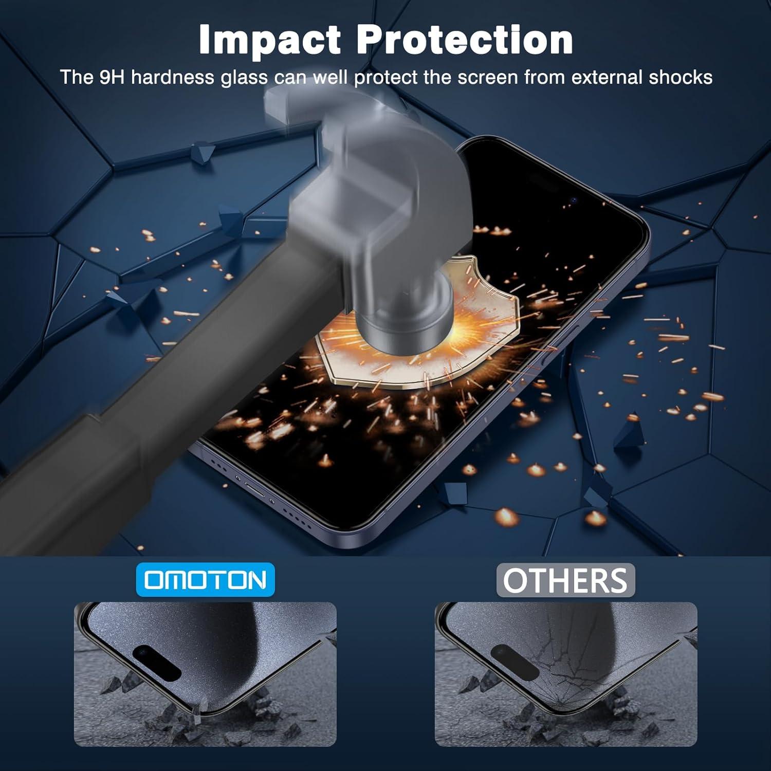 OMOTON iPhone 15 Pro Panzerglas Schutzfolie 3 Stück