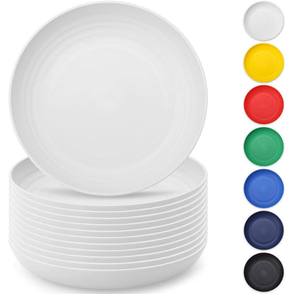 Weiß Plastik Teller Set 12-teilig 23cm, unzerbrechlich für