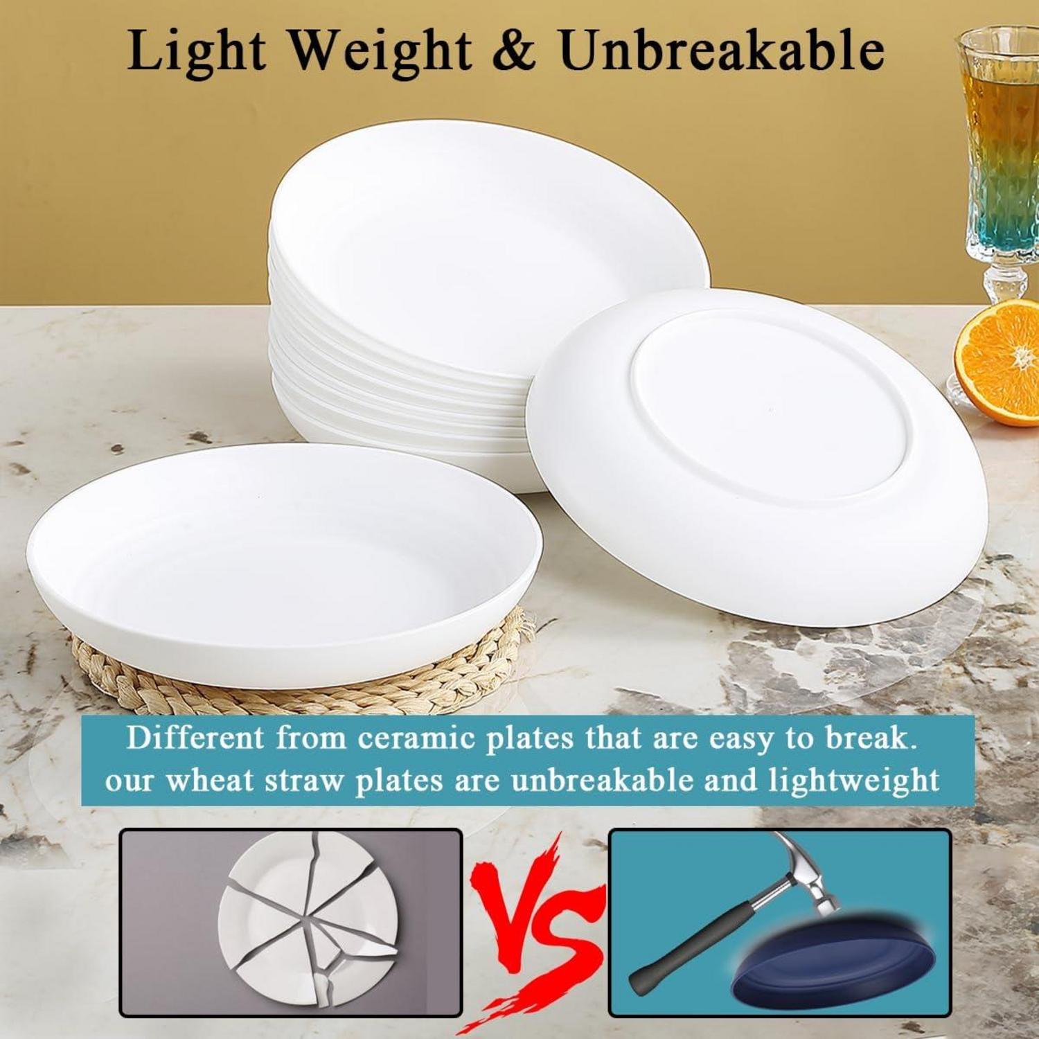 Berglander Weiß Plastik Teller Set 12 teilig 23cm - unzerbrechliche Speiseteller & Salatteller
