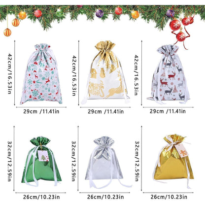 6x Weihnachts Geschenktüten mit Kordelzug - Multicolor
