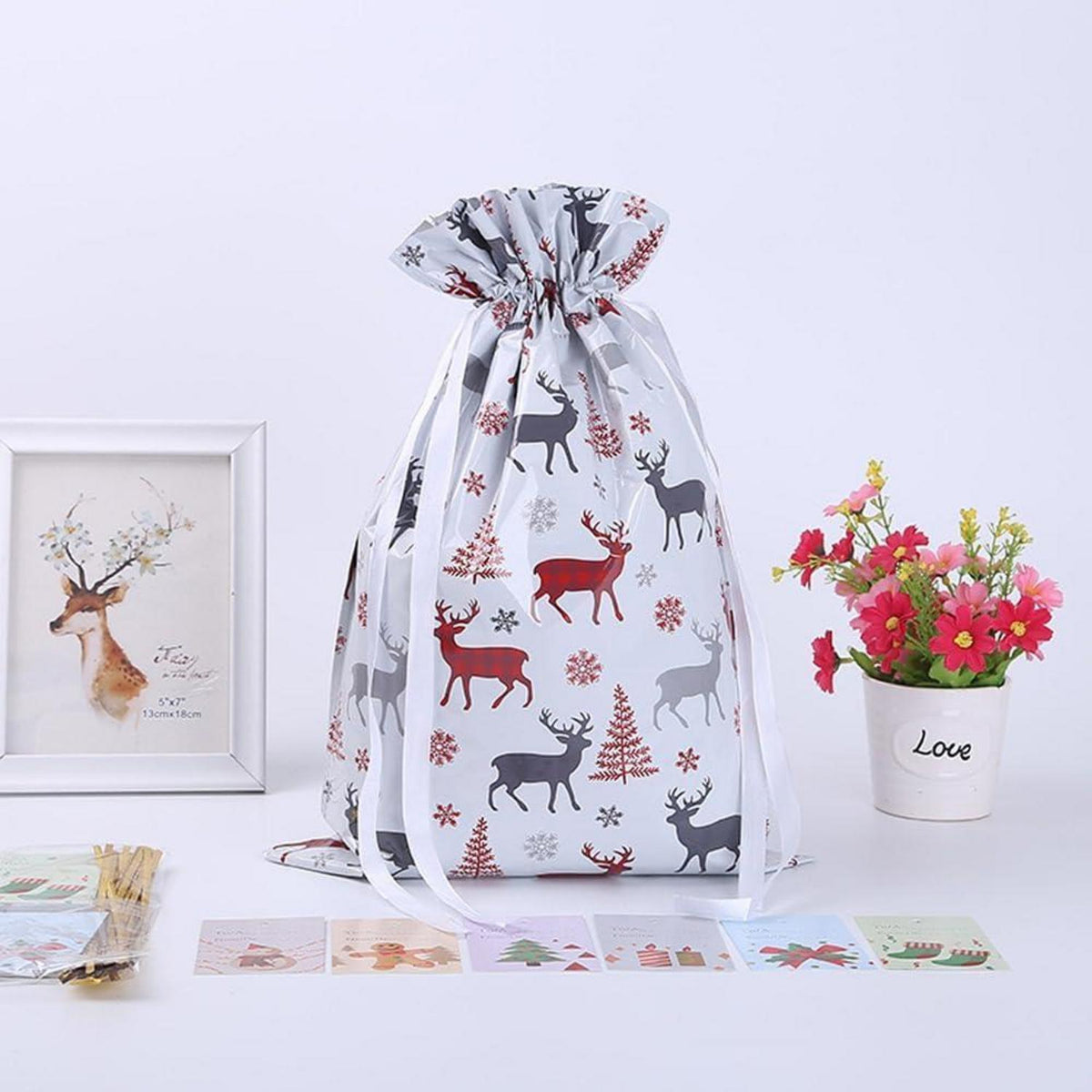 6x Weihnachts Geschenktüten mit Kordelzug - Multicolor