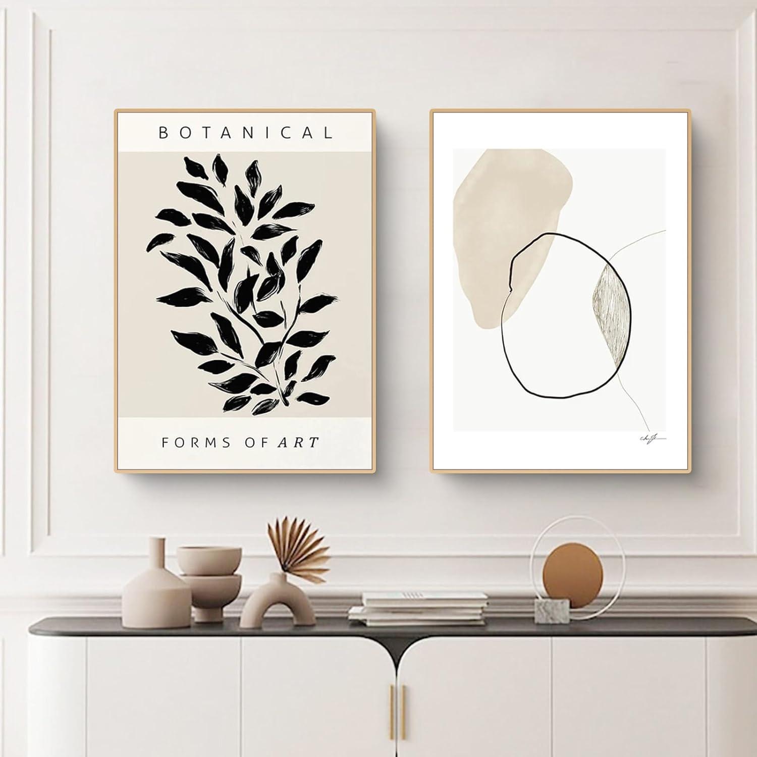 Herfair Poster Wohnzimmer Bilder 2er Set Abstrakt Geometrisch Pflanzen Wandbilder Kunst Leinwandbilder Wanddeko 40 x 50 cm