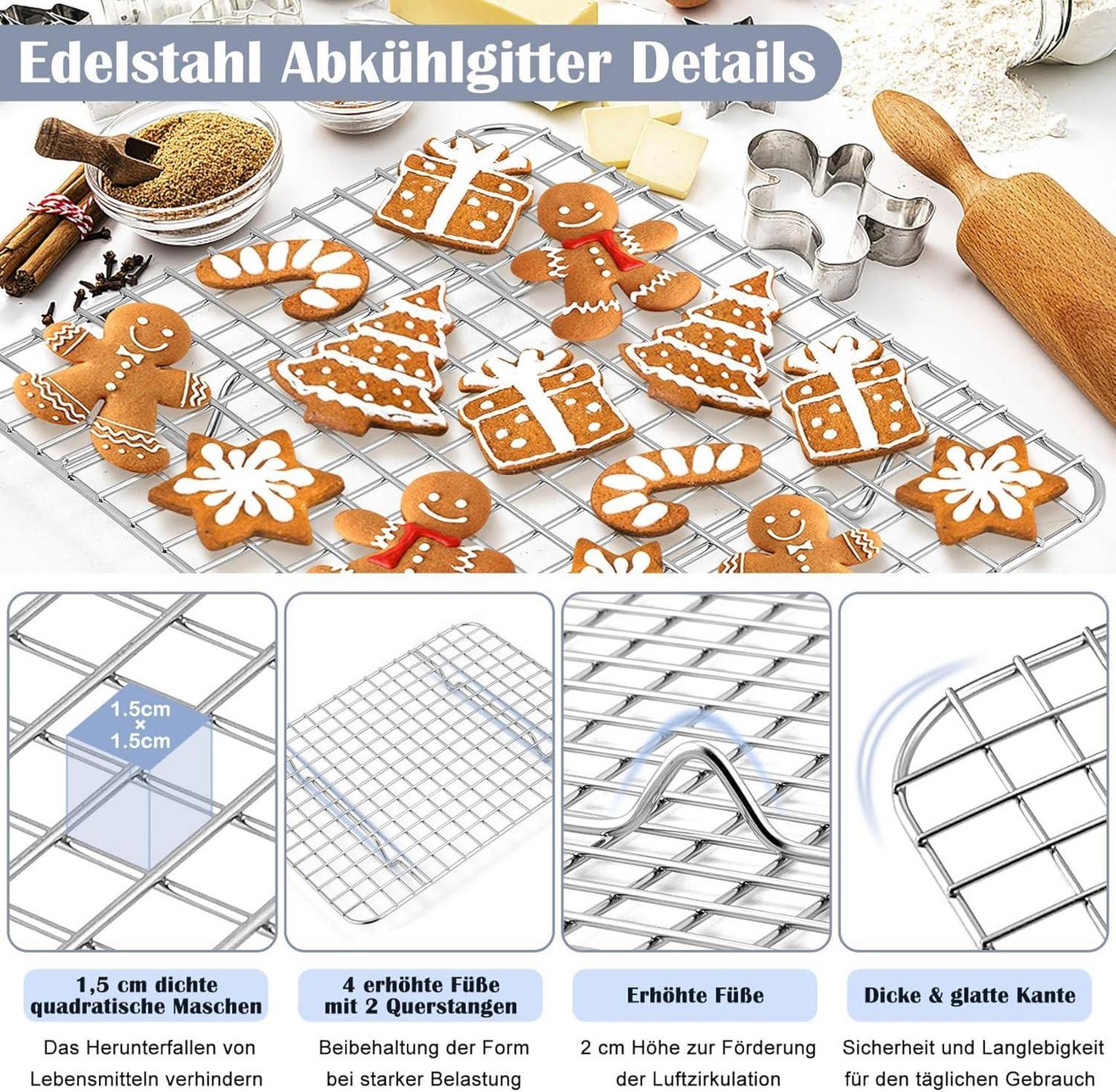 Homikit Backblech 31,5x24,6cm mit Abkühlgitter aus Edelstahl