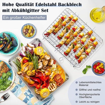 Backblech mit Abkühlgitter Edelstahl Rechteckig 31,5x24,6cm
