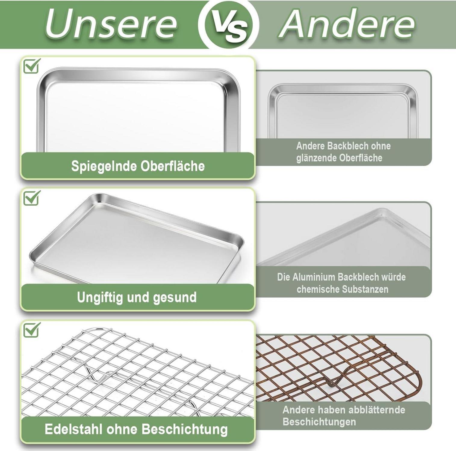 Edelstahl Backblech mit Abkühlgitter für Mini Ofen, 23,6x17,8cm