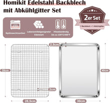 Homikit Backblech mit Abkühlgitter aus Edelstahl 40x30x2,5cm