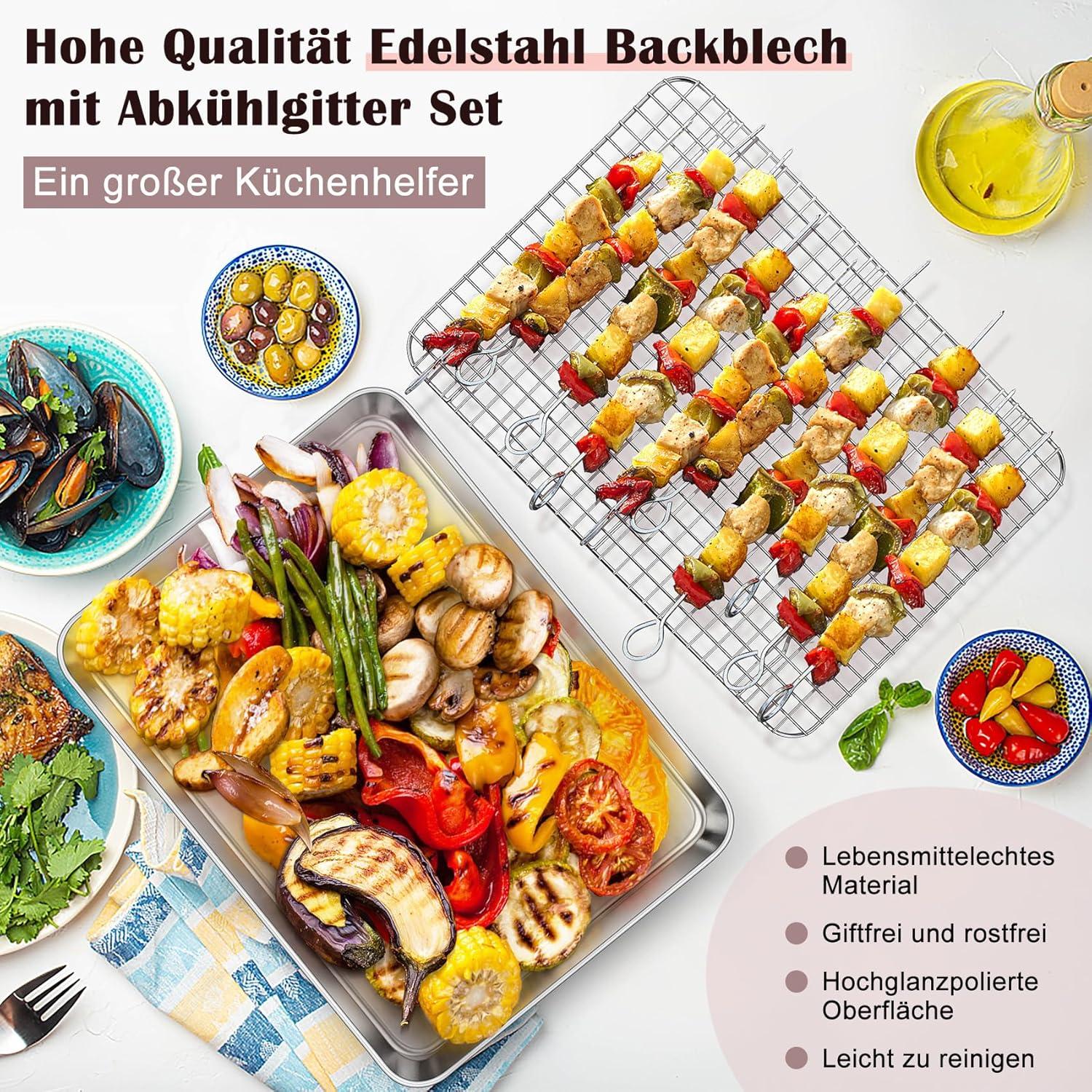 Homikit Backblech mit Abkühlgitter Edelstahl 40x30x2,5cm Spülmaschinenfest