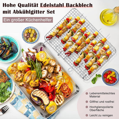 Homikit Backblech mit Abkühlgitter Edelstahl 40x30x2,5cm Spülmaschinenfest