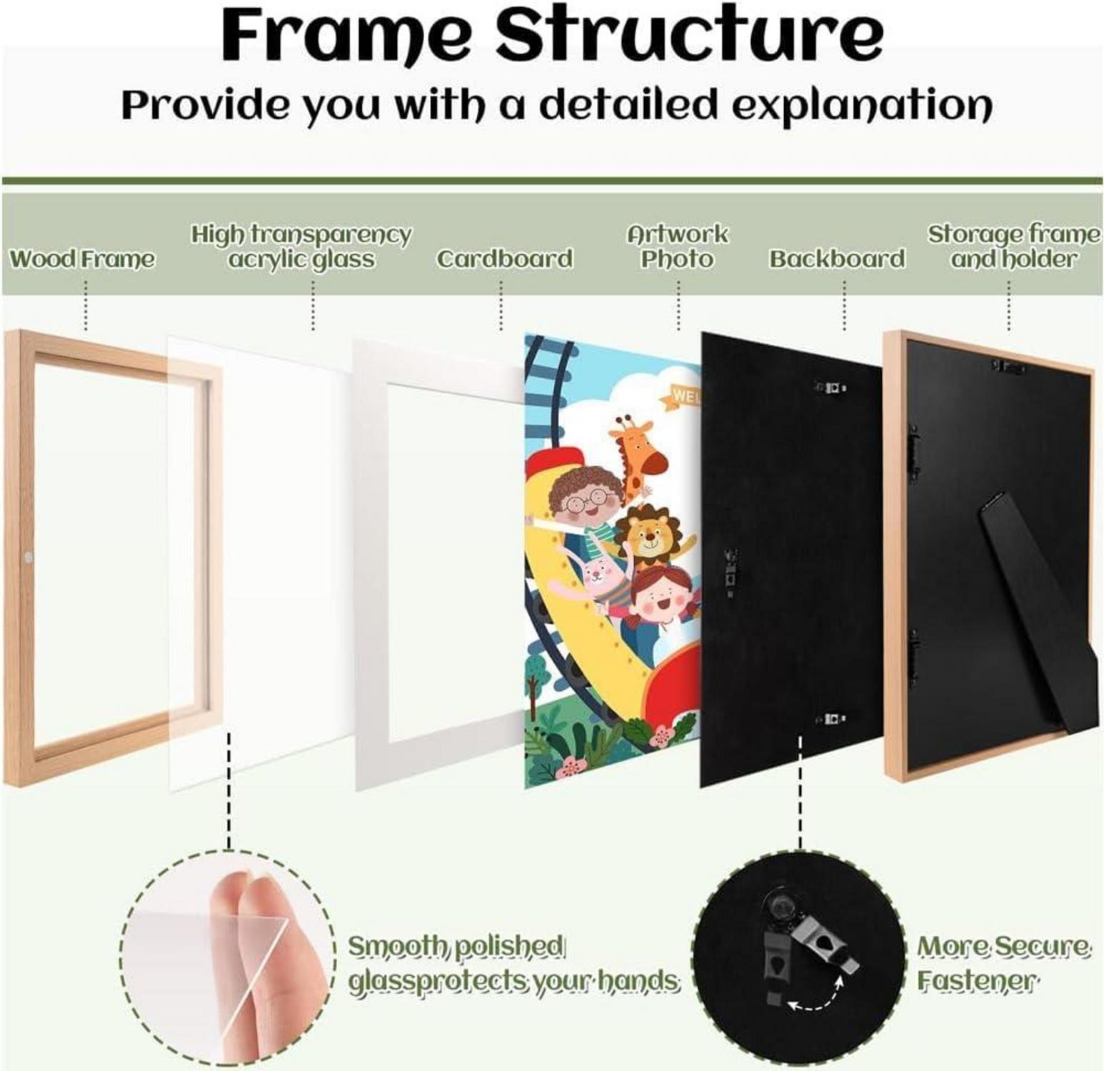 Bilderrahmen A4 21x30cm Kinderzeichnungen Fotorahmen Holz 4er Pack