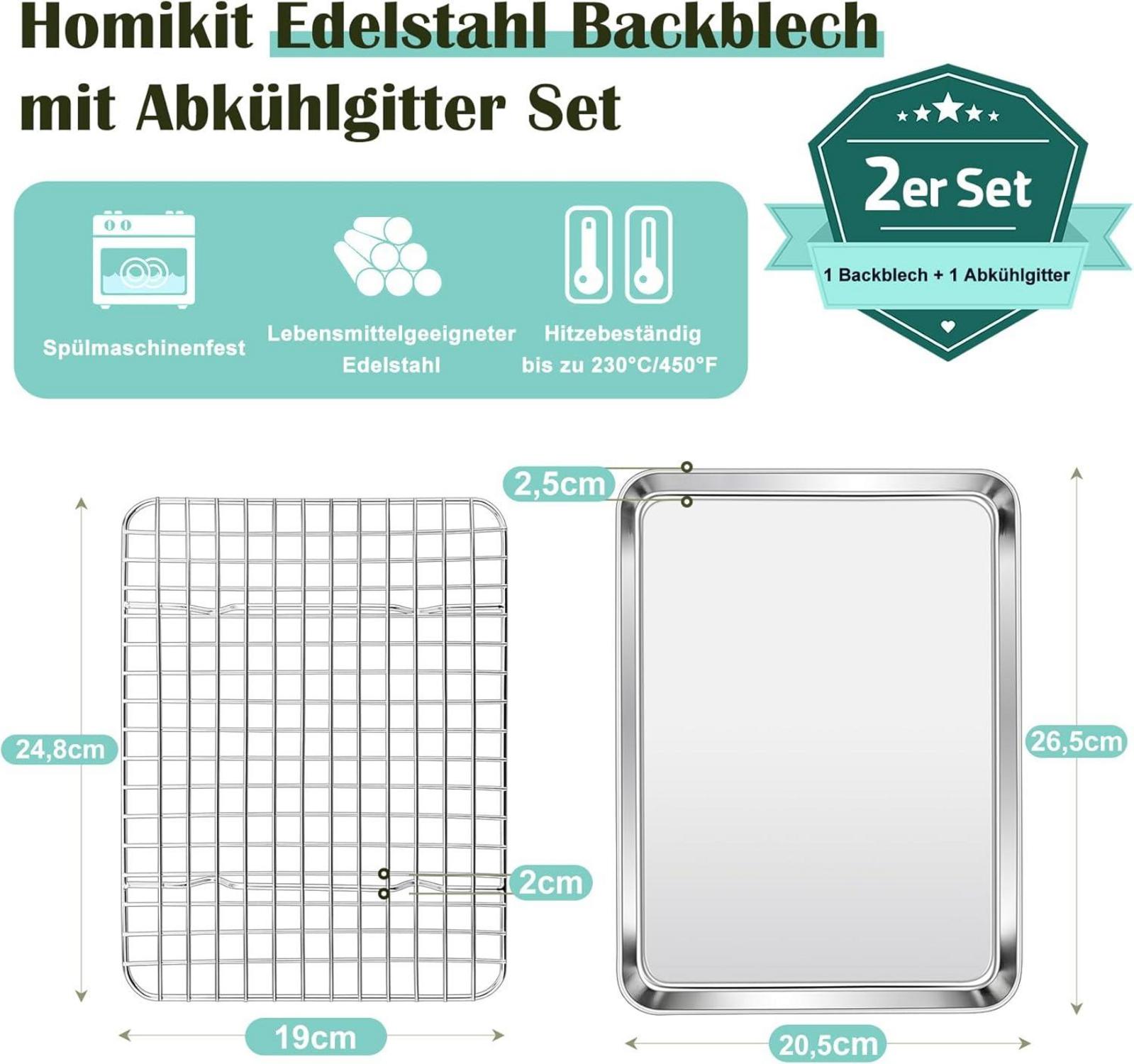 Edelstahl Backblech mit Auskühlgitter Set, Klein
