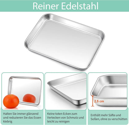 Backblech mit Auskühlgitter Set Edelstahl 26,5x20,5x2,5cm