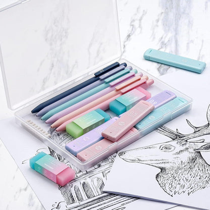 Druckbleistift Set, 6 Stück Minenbleistift 0,5 & 0,7 & 0,9 mm, 360 Minen HB, 3 Radierer, Mechanischer Bleistifte Schulsachen