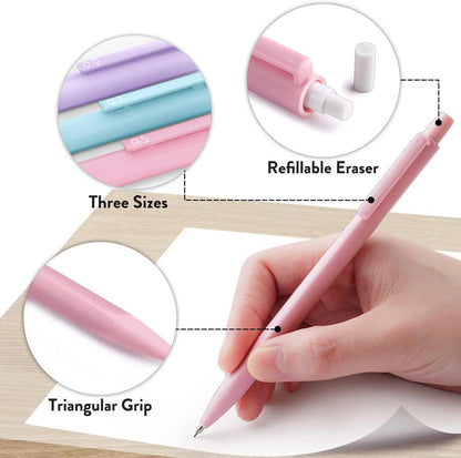 Druckbleistift Set 6 Stück 0,5 0,7 0,9 mm Minen 360 HB Radierer