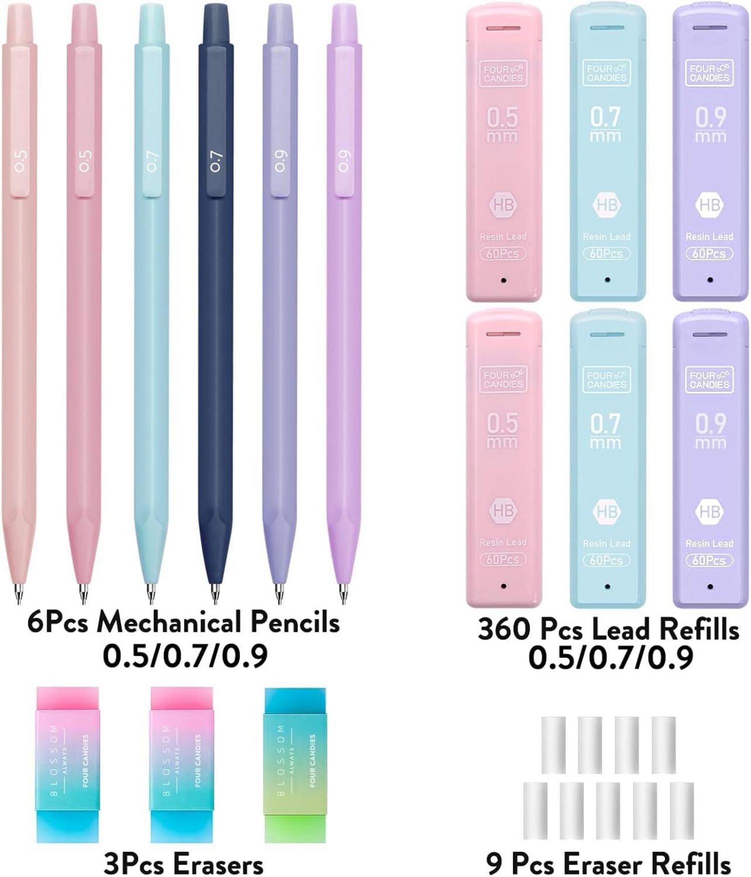 Druckbleistift Set 6 Stück 0,5 0,7 0,9 mm Minen 360 HB Stifte Radierer