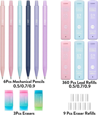 Druckbleistift Set 6 Stück 0,5 0,7 0,9 mm Minen 360 HB Stifte Radierer