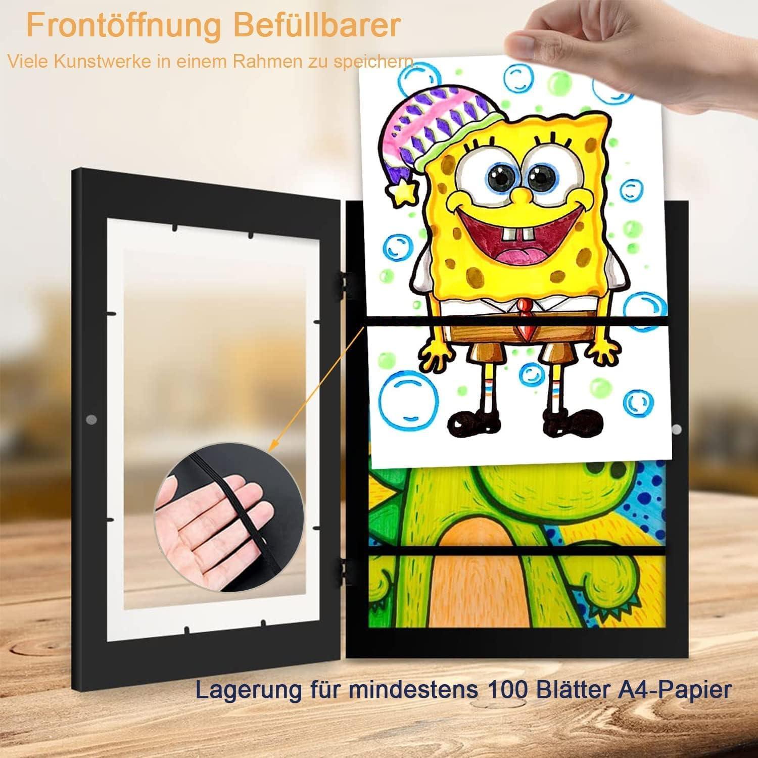 Atildp 4tlg. A4 Bilderrahmen 21x30cm Kinderzeichnungen Holz Fotorahmen Schwarz