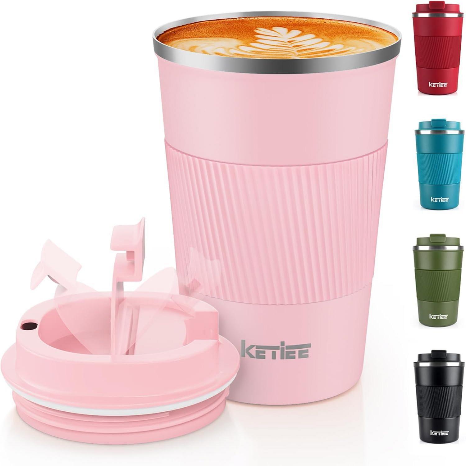 KETIEE Kaffeebecher to go Thermobecher 380ml Rosa