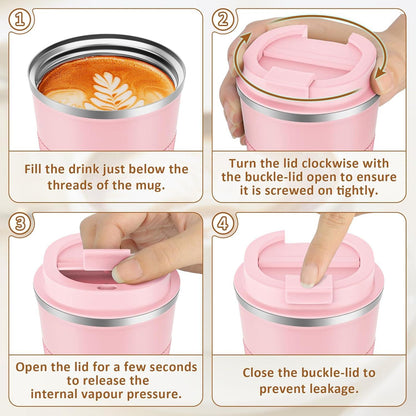 KETIEE 380ml Thermobecher Kaffee to go Doppelwandig Rosa
